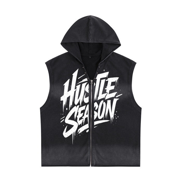 Vintage Washed Zip-Up Hooded Tank Top ODMPOD
