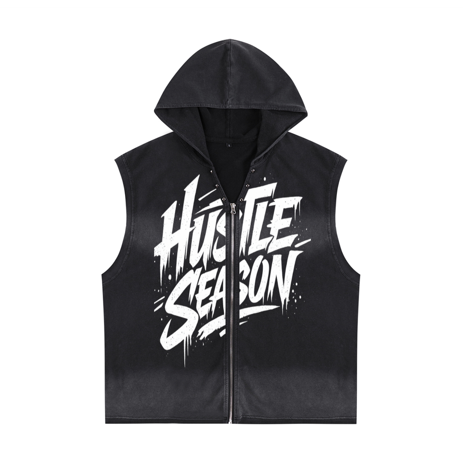 Vintage Washed Zip-Up Hooded Tank Top