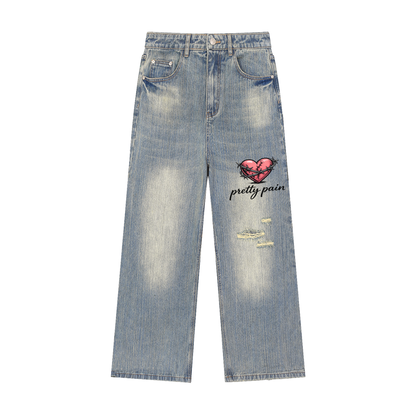 Pretty Pain Vintage Wash Distressed Denim Jeans ODMPOD