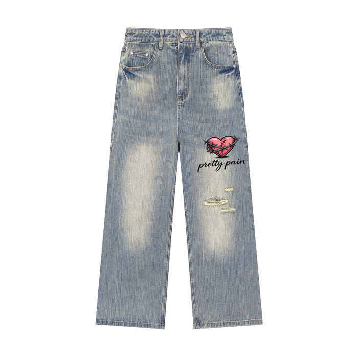Pretty Pain Vintage Wash Distressed Denim Jeans ODMPOD