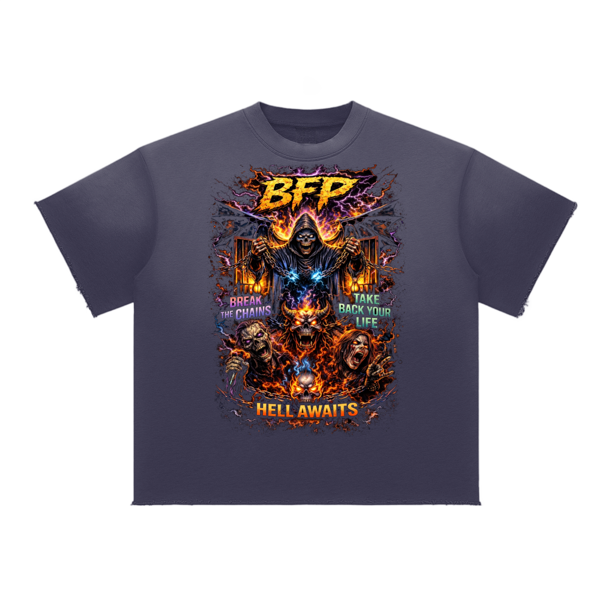 HELL AWAITS Sun Fade Raw Edge T-Shirt ODMPOD