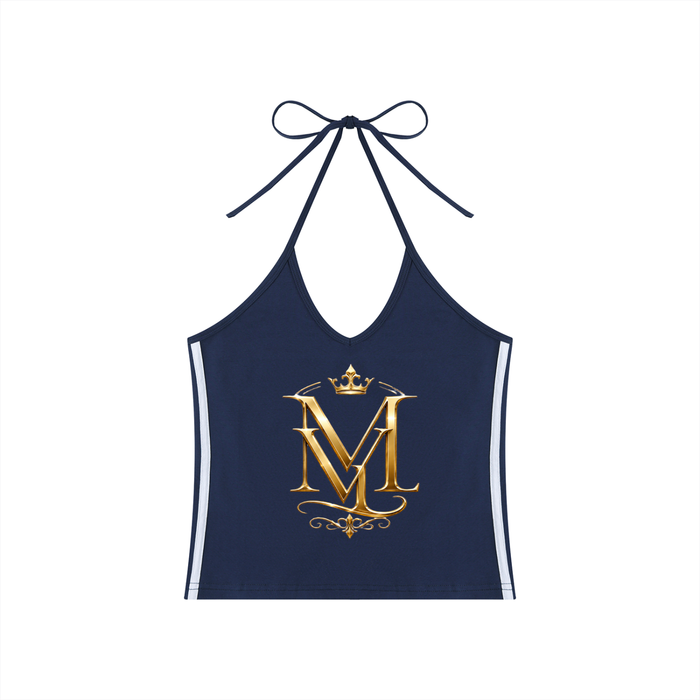 MAVÈ LUXURY Women's Color Block Halter Crop Tank Top ODMPOD