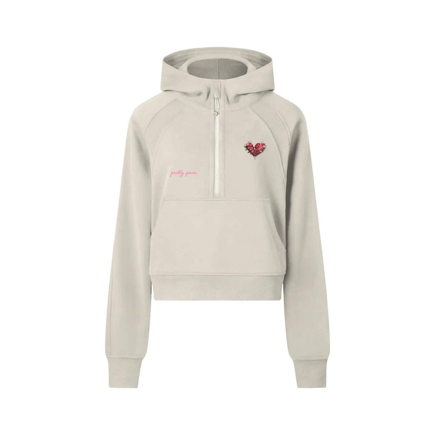 Women Cropped PRETTY PAIN Half-Zip Hoodie - Built From Pain Clothing