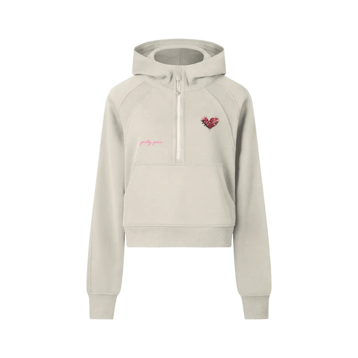 Women Cropped PRETTY PAIN Half-Zip Hoodie ODMPOD