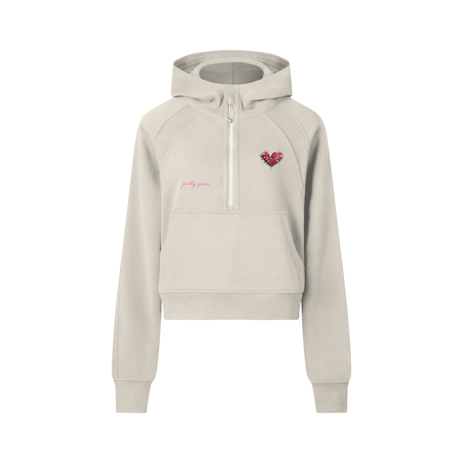 Women Cropped PRETTY PAIN Half-Zip Hoodie