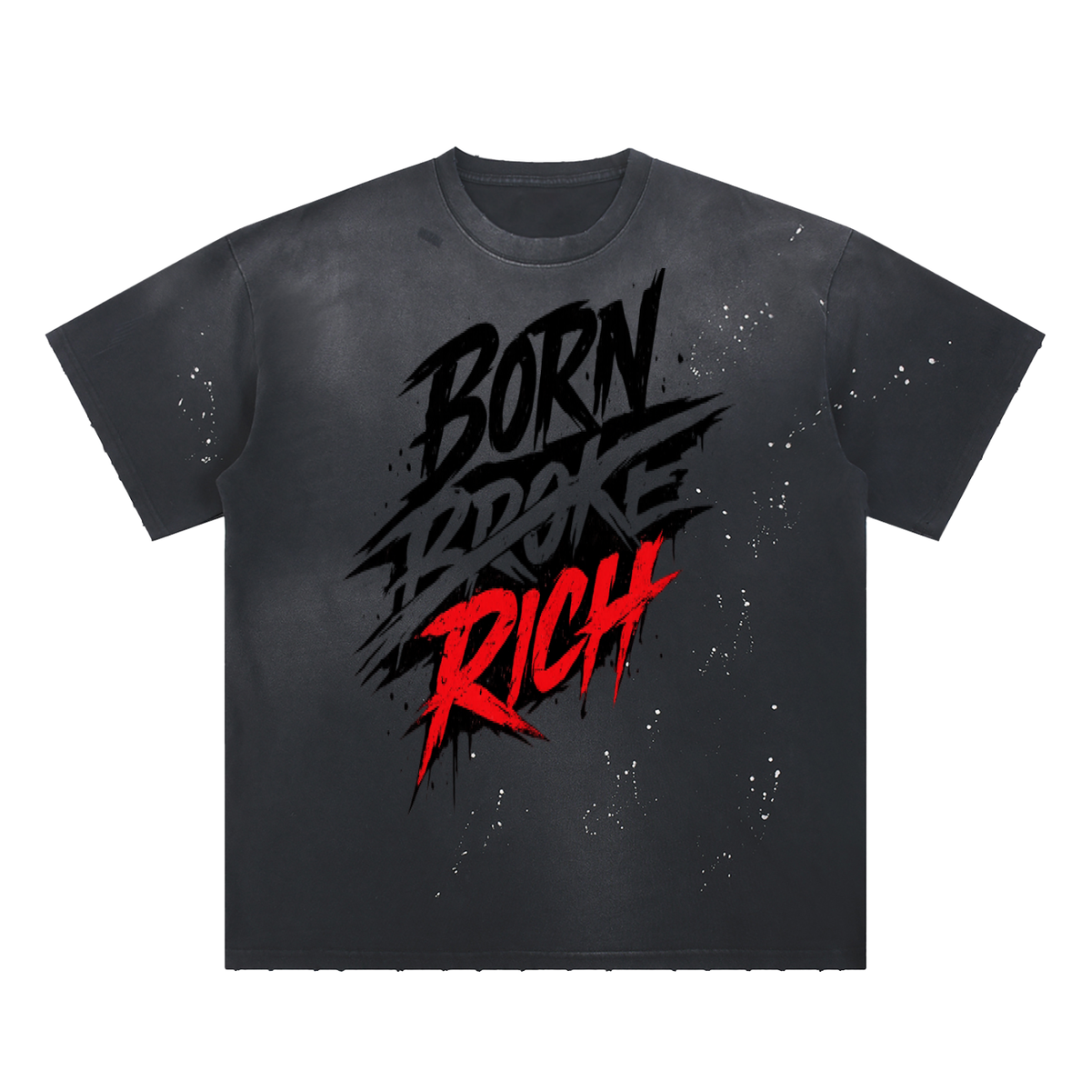 BORN BROKE/RICH Hand-Frayed Sunfade Paint Splatter T-Shirt ODMPOD