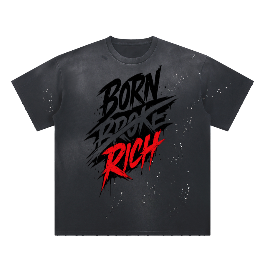 BORN BROKE/RICH Hand-Frayed Sunfade Paint Splatter T-Shirt