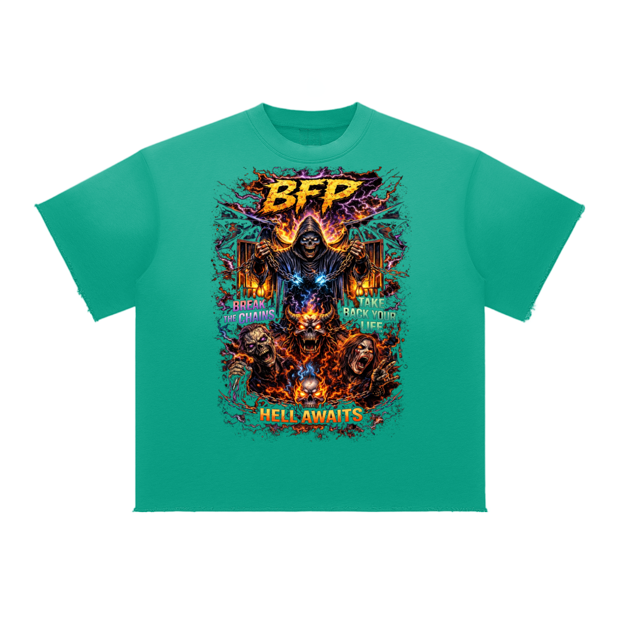 HELL AWAITS Sun Fade Raw Edge T-Shirt ODMPOD