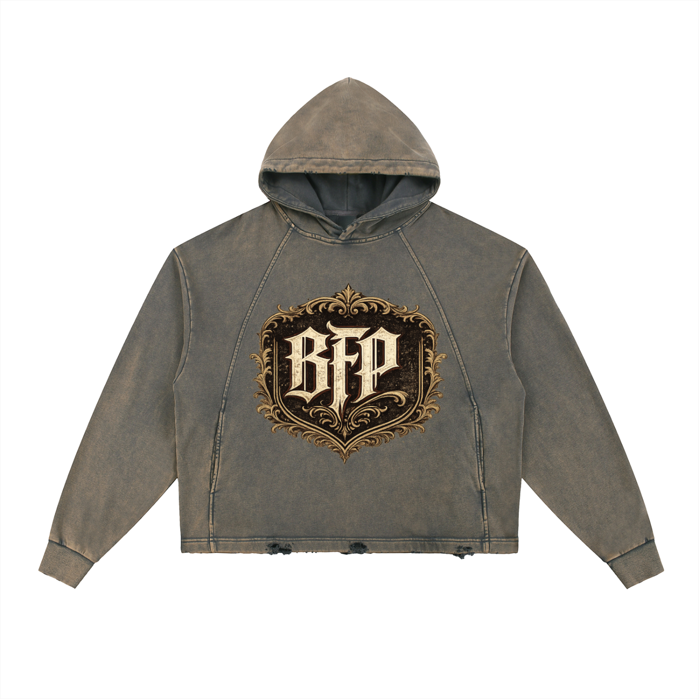 Vintage Washed Frayed-Hem Hoodie ODMPOD