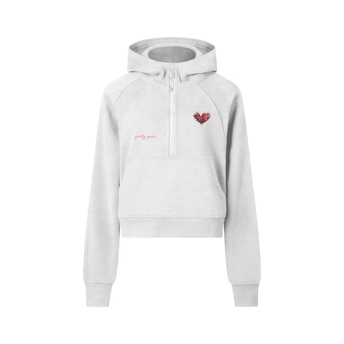 Women Cropped PRETTY PAIN Half-Zip Hoodie ODMPOD