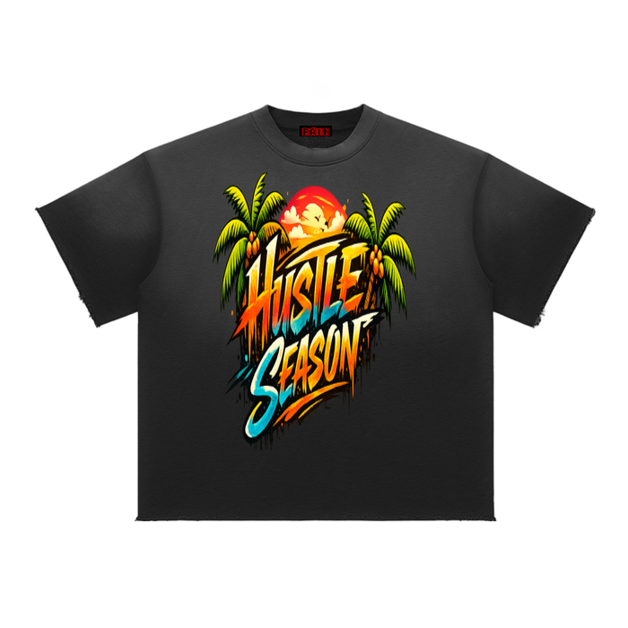 HUSTLE SEASON Sun Fade Raw Edge T-Shirt ODMPOD