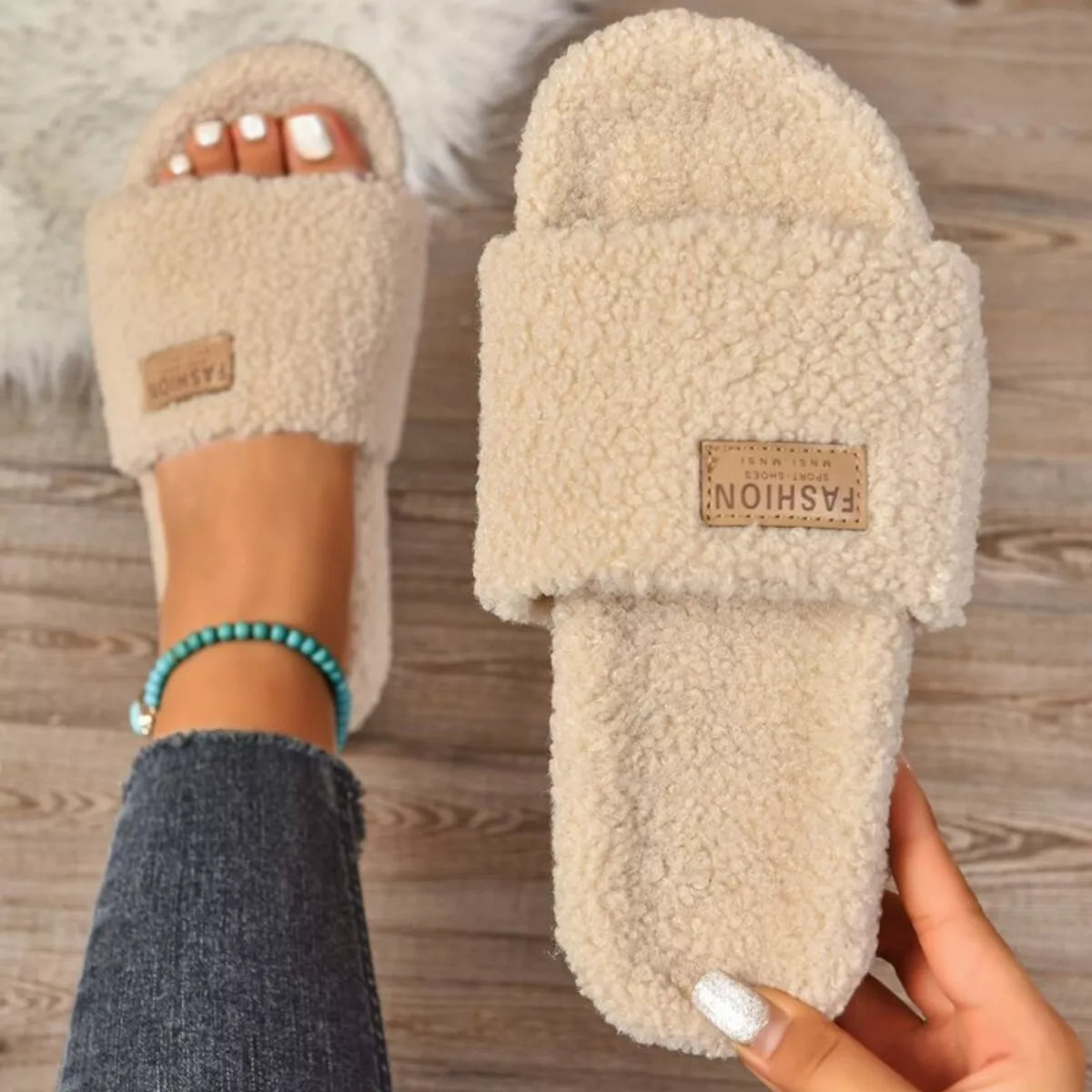 Fuzzy Open Toe Slippers