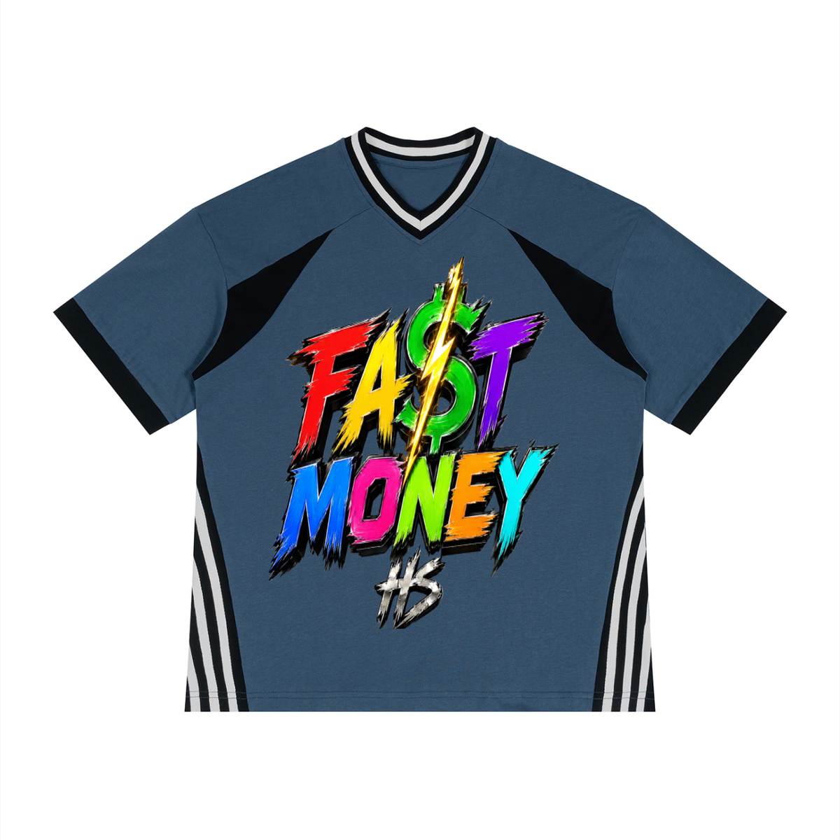 FAST MONEY Unisex Color Block V-Neck T-Shirt