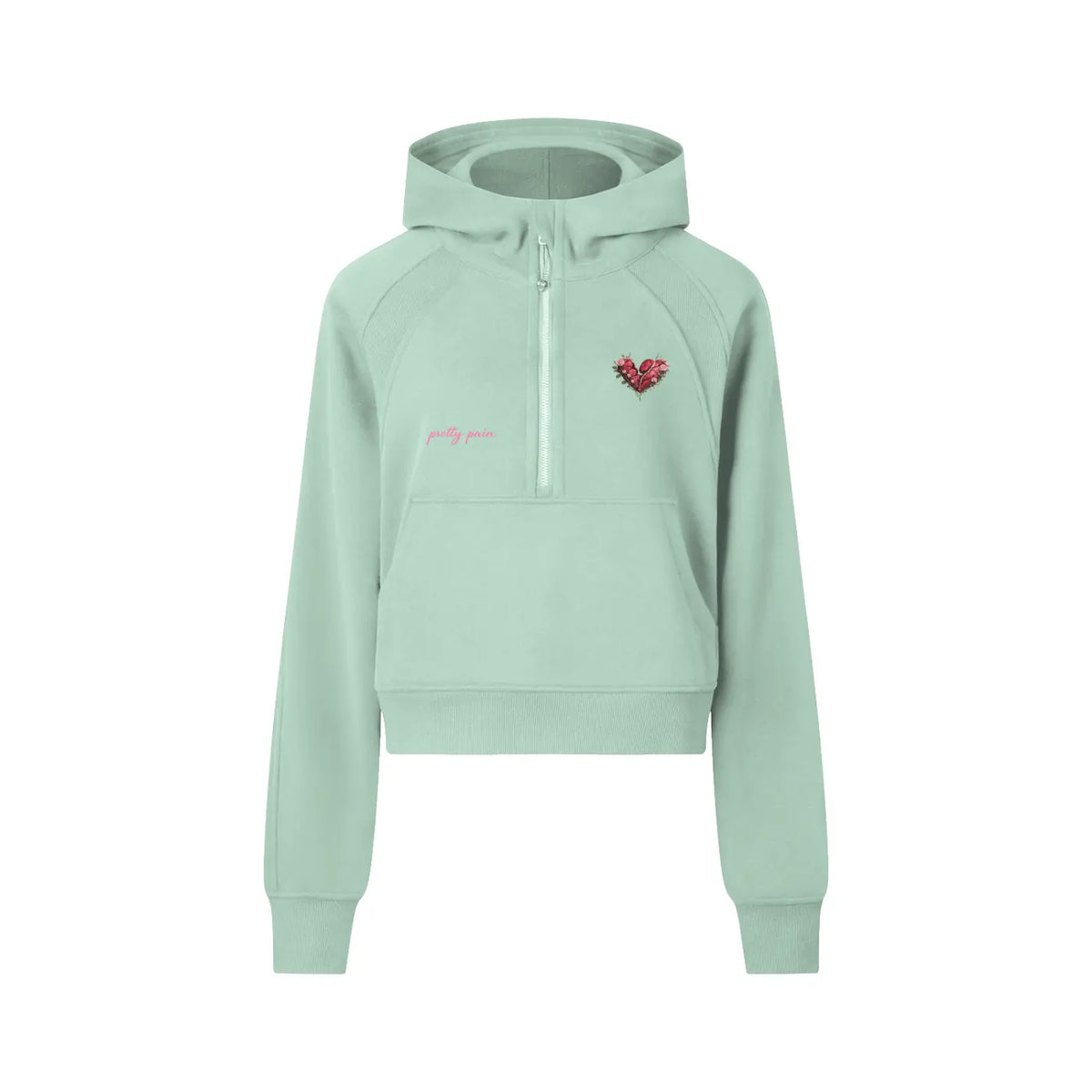 Women Cropped PRETTY PAIN Half-Zip Hoodie - Built From Pain Clothing