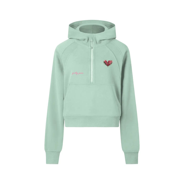 Women Cropped PRETTY PAIN Half-Zip Hoodie ODMPOD