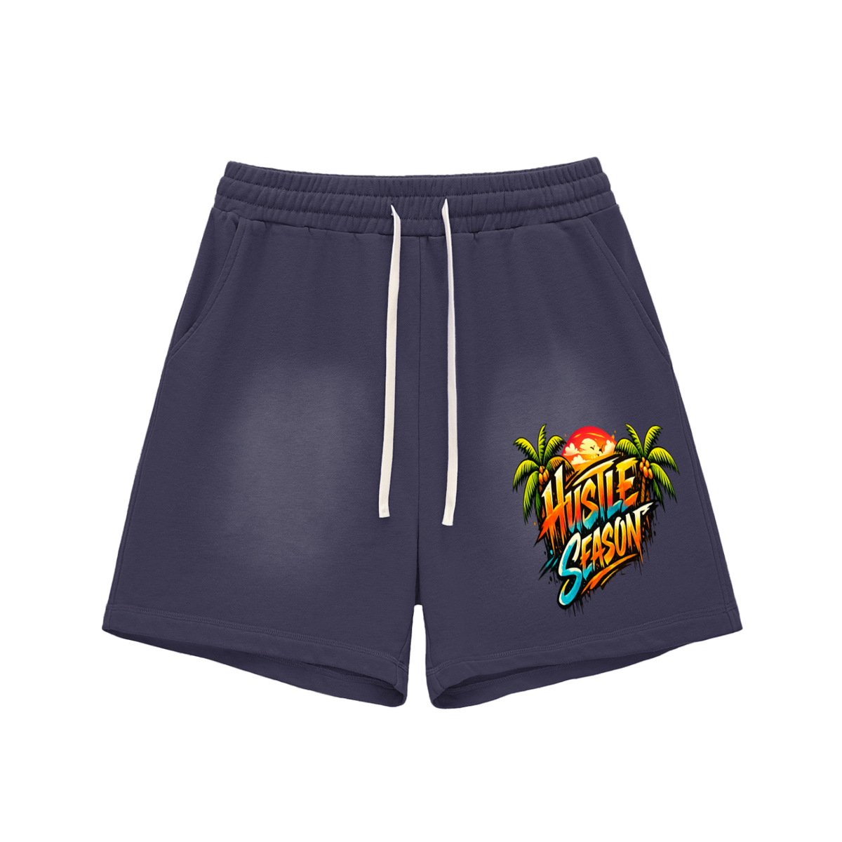 HUSTLE SUMMER Sun Fade Raw Edge Cotton Shorts ODMPOD
