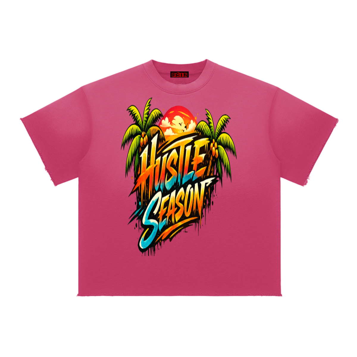 HUSTLE SEASON Sun Fade Raw Edge T-Shirt ODMPOD