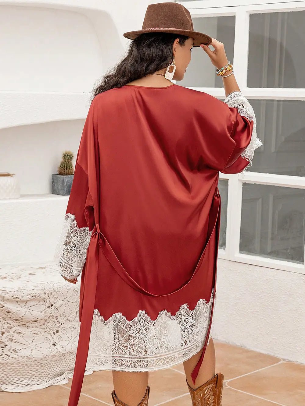 Plus Size Lace Patchwork Tie Front Robe - Built From Pain Clothing