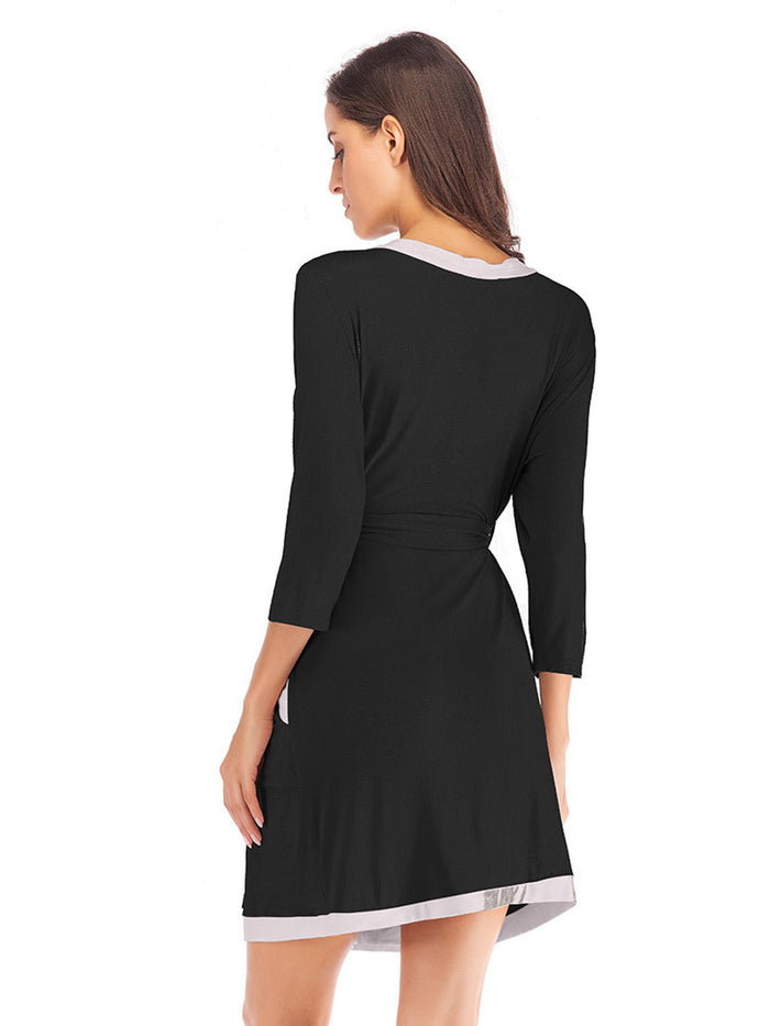 Tie Waist Surplice Neck Robe with Pockets - Built From Pain Clothing